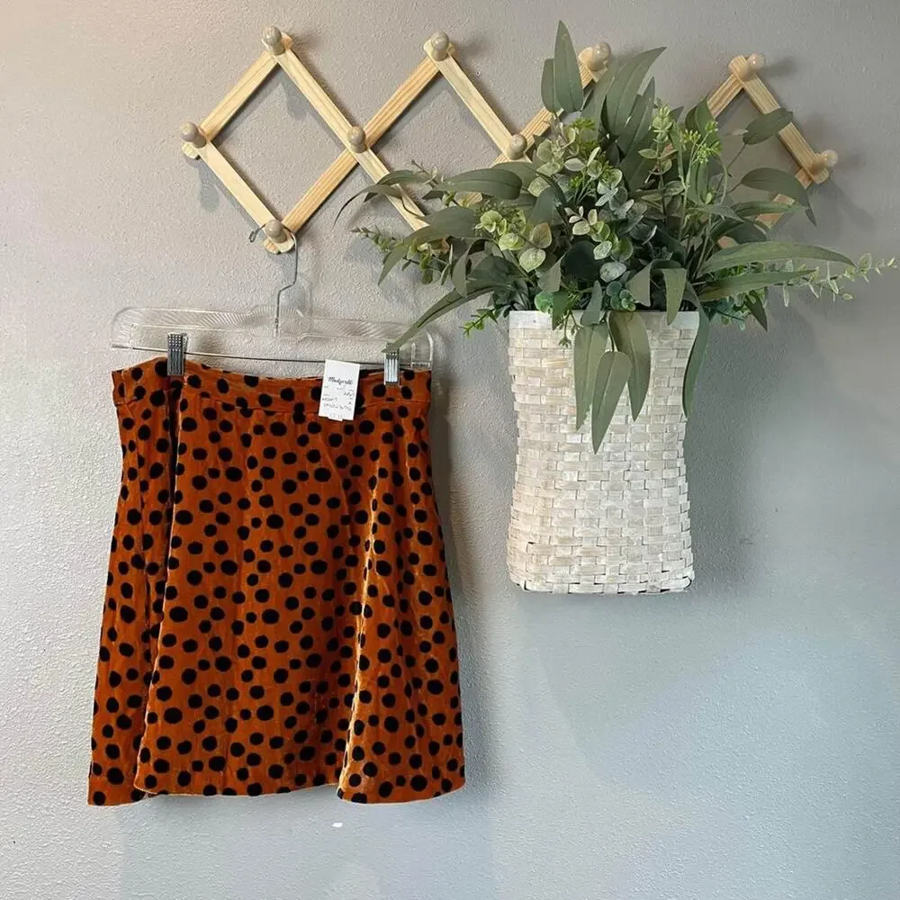 Madewell Skirt WMNS Orange Black SZ 2 Velour Polka Dot Mini Skirt Retro Modern - Picture 1 of 7